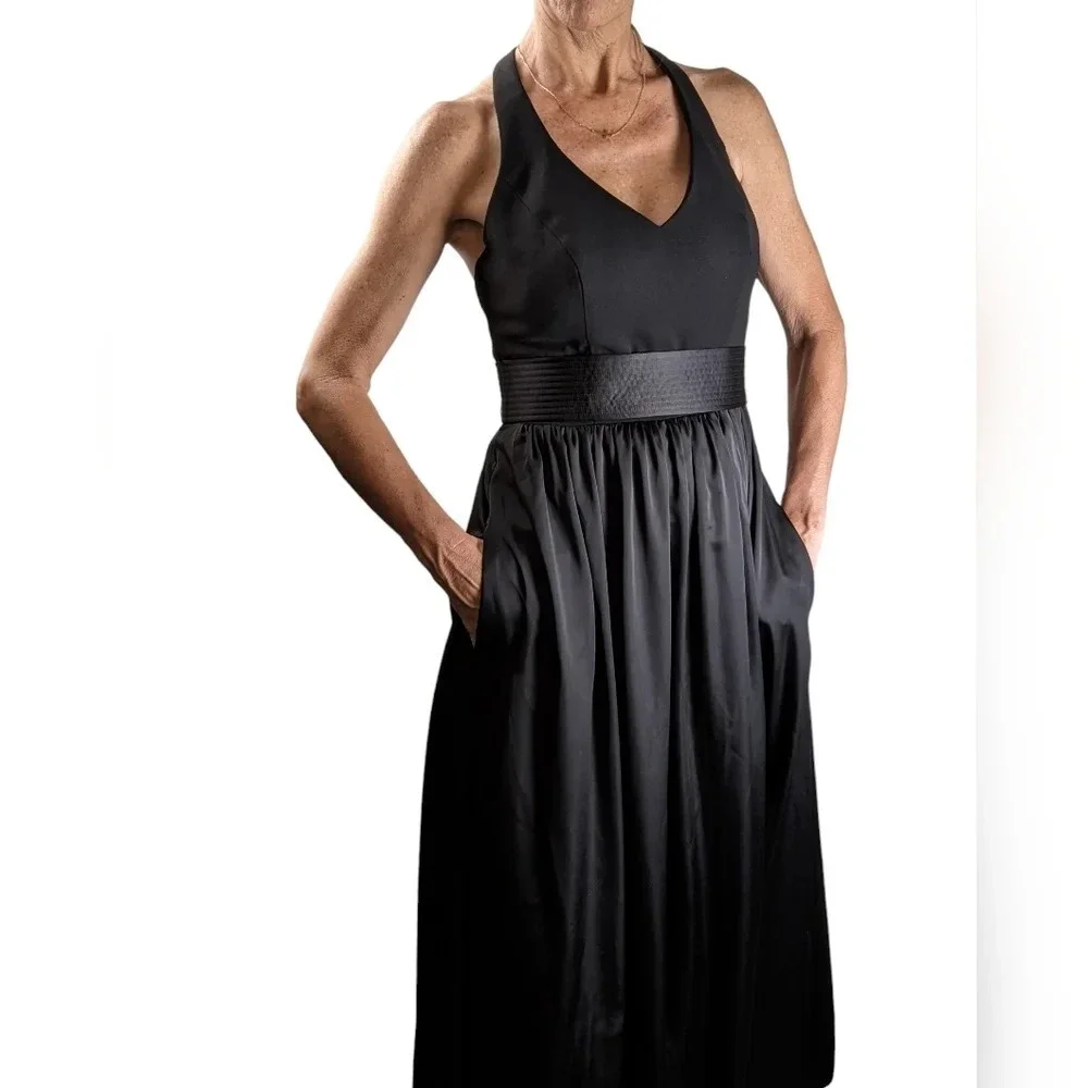 White by Vera Wang Black Halter Open Back Slit Gown Size 4 - Picture 4 of 15
